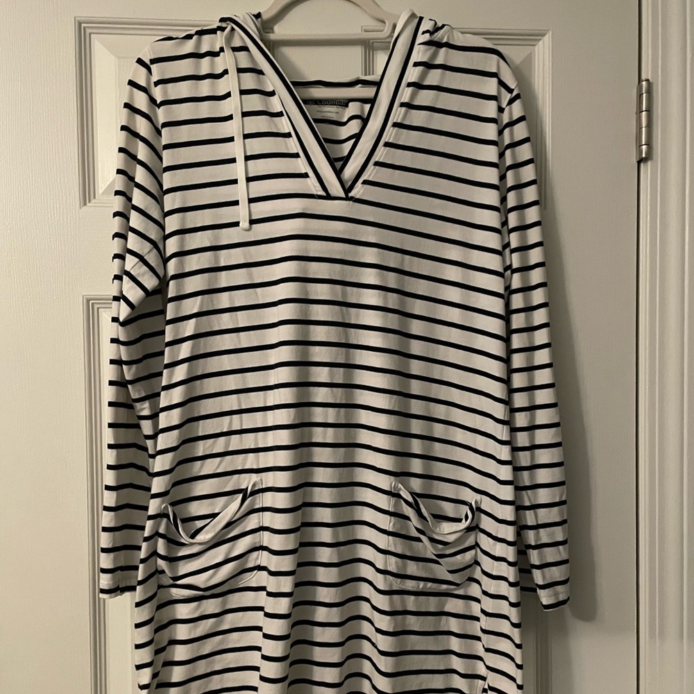 White & Black Striped Tunic Cover Up